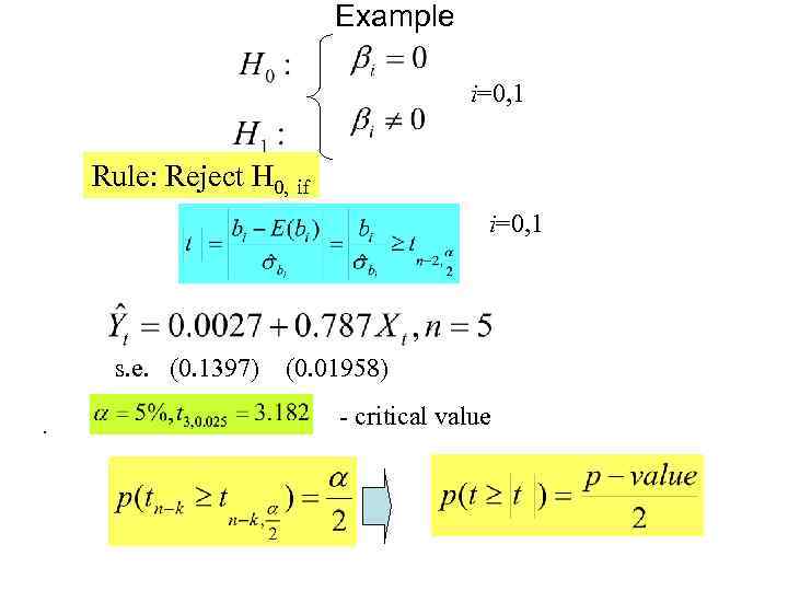 Example i=0, 1 Rule: Reject H 0, if i=0, 1 s. e. (0. 1397).