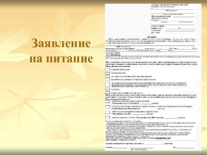 Заявление на питание 