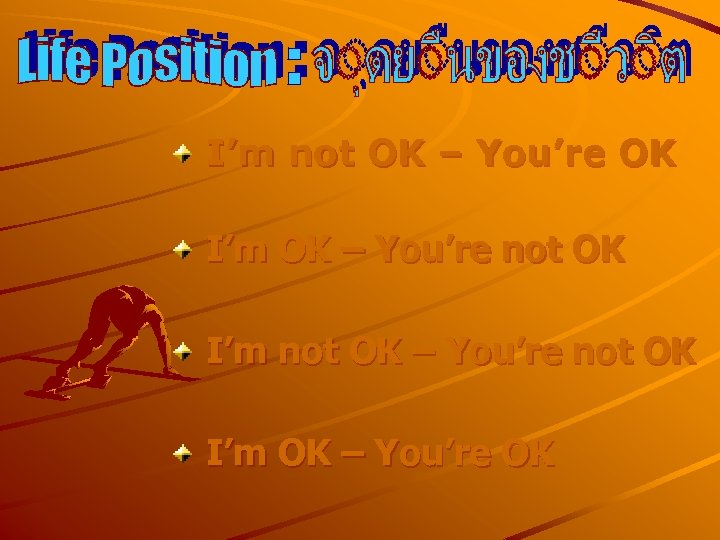 I’m not OK – You’re OK I’m OK – You’re not OK I’m not