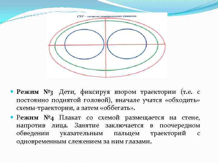  Режим № 3 Дети, фиксируя взором траектории (т. е. с постоянно поднятой головой),