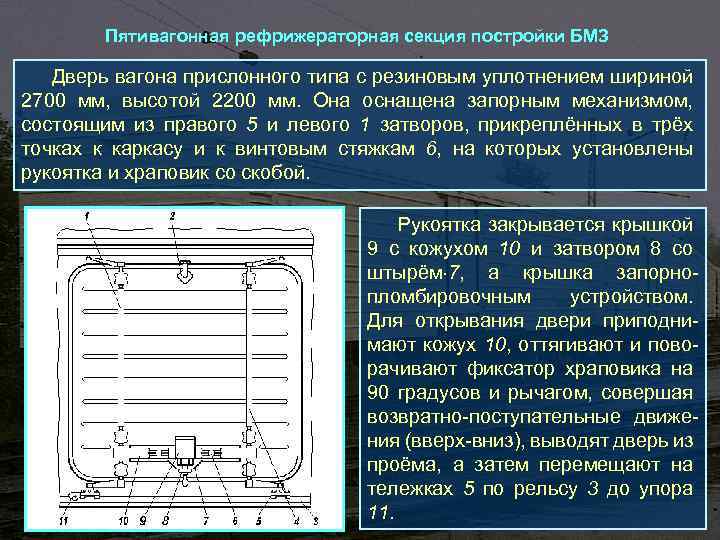 Пятивагонная рефрижераторная секция постройки БМЗ Дверь вагона прислонного типа с резиновым уплотнением шириной 2700