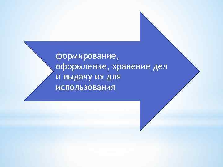 формирование, оформление, хранение дел и выдачу их для использования 