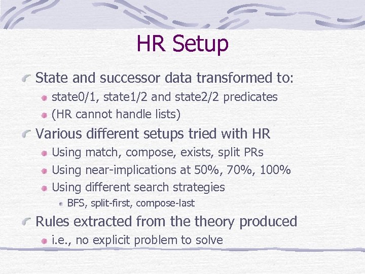 HR Setup State and successor data transformed to: state 0/1, state 1/2 and state