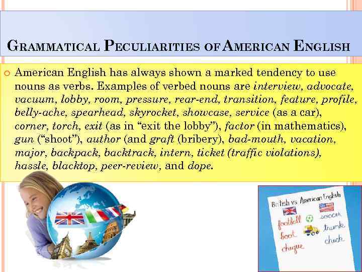 GRAMMATICAL PECULIARITIES OF AMERICAN ENGLISH American English has always shown a marked tendency to