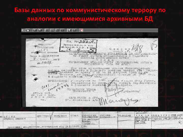 Базы данных по коммунистическому террору по аналогии с имеющимися архивными БД 