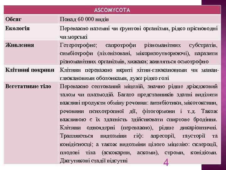 ASCOMYCOTA Обсяг Понад 60 000 видів Екологія Переважно наземні чи ґрунтові організми, рідко прісноводні