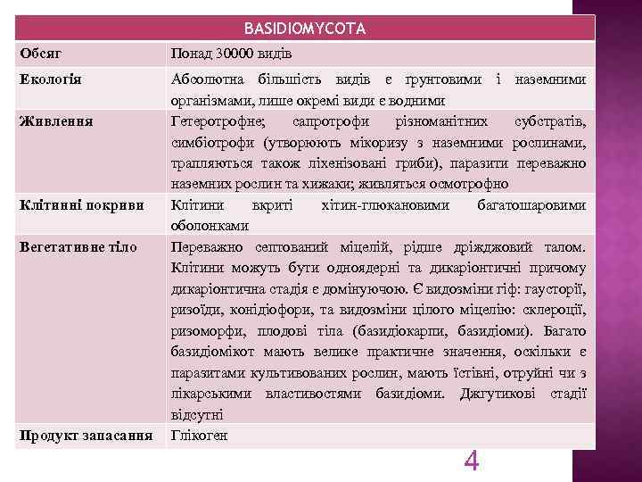 BASIDIOMYCOTA Обсяг Понад 30000 видів Екологія Абсолютна більшість видів є ґрунтовими і наземними організмами,