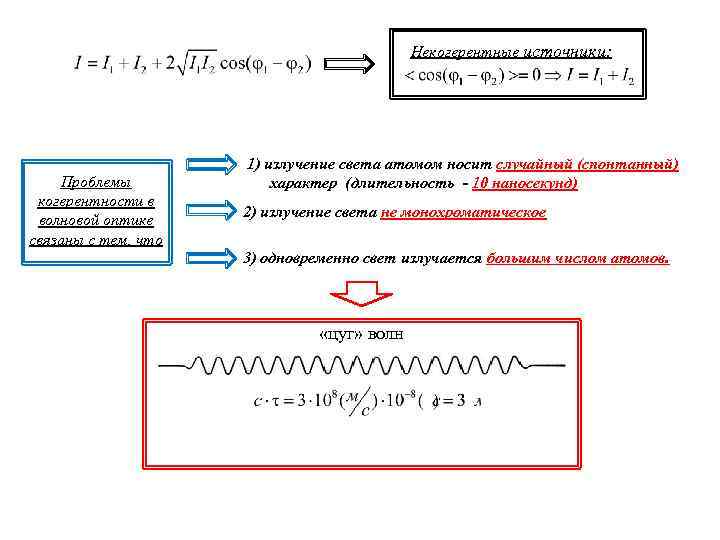 Некогерентные источники: Проблемы когерентности в волновой оптике связаны с тем, что 1) излучение света