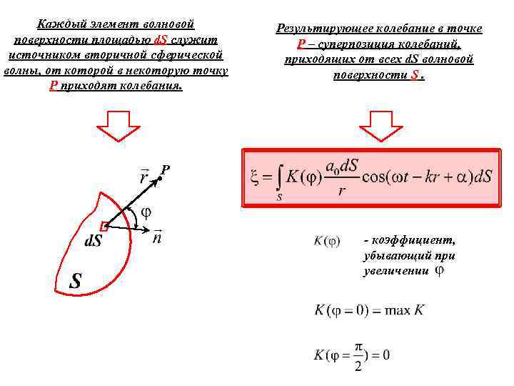 Каждый элемент волновой поверхности площадью d. S служит источником вторичной сферической волны, от которой