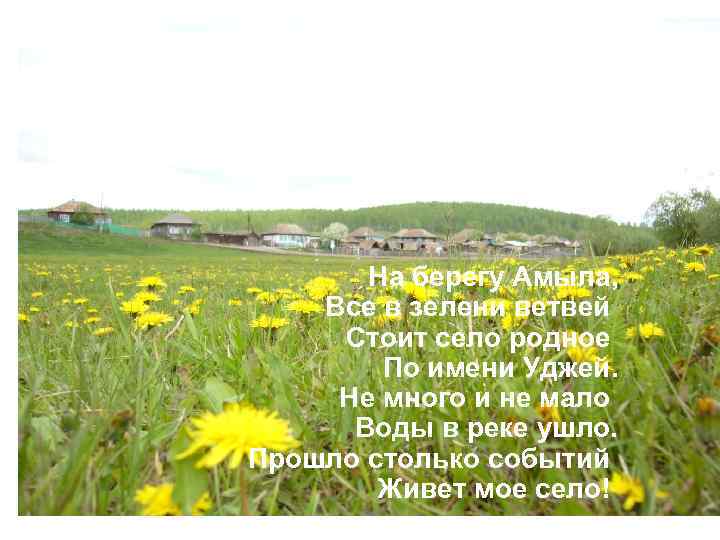 На берегу Амыла, Все в зелени ветвей Стоит село родное По имени Уджей. Не