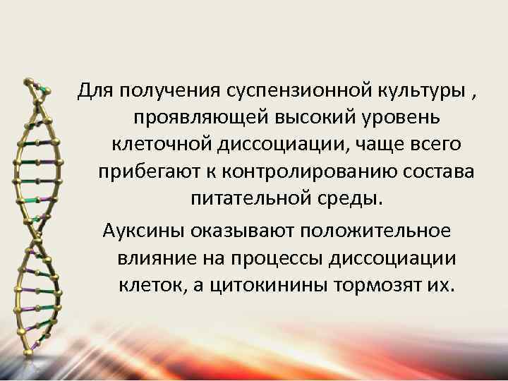 Для получения суспензионной культуры , проявляющей высокий уровень клеточной диссоциации, чаще всего прибегают к
