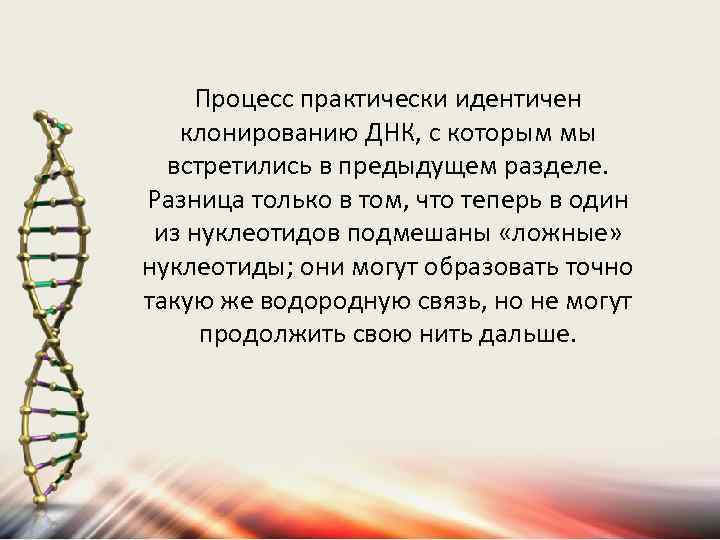 Процесс практически идентичен клонированию ДНК, с которым мы встретились в предыдущем разделе. Разница только