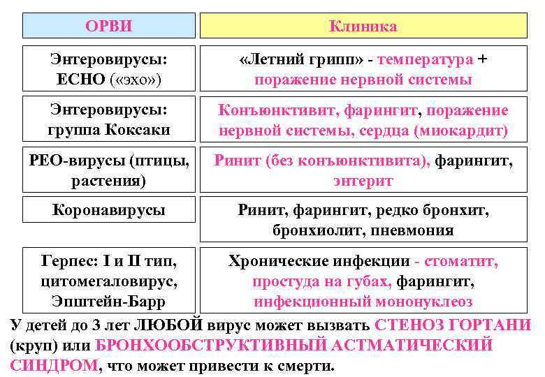 ОРВИ Клиника Энтеровирусы: ЕСНО ( «эхо» ) «Летний грипп» - температура + поражение нервной