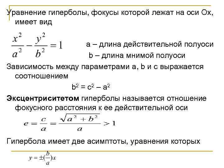 Вершины и фокусы гиперболы