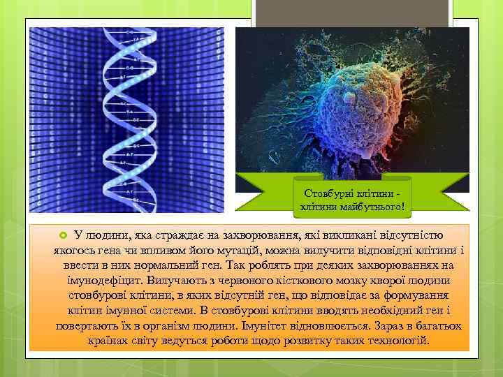 Стовбурні клітини майбутнього! У людини, яка страждає на захворювання, які викликані відсутністю якогось гена