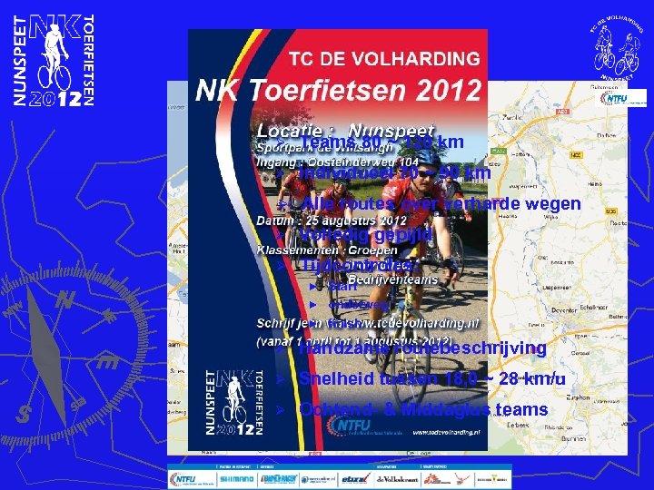 Afstanden-Route Ø Teams 80 ~ 120 km Ø Individueel 70 ~ 90 km Ø