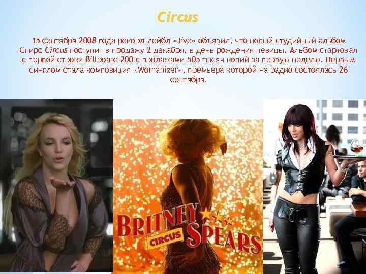 Circus 15 сентября 2008 года рекорд-лейбл «Jive» объявил, что новый студийный альбом Спирс Circus