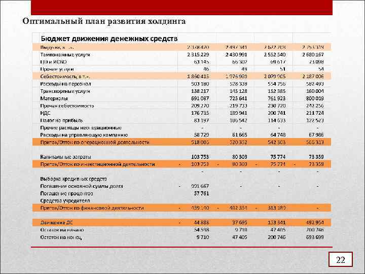 Оптимальный план развития холдинга 22 