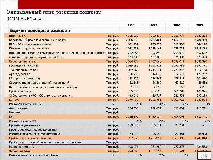 Оптимальный план развития холдинга ООО «КРС-С» 23 