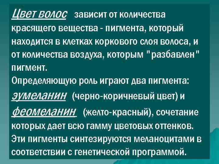 Зависит от волос. Цвет волос зависит от. От чего зависит цвет волос. Количество волос зависит от цвета. Пигмента, который находится в клетках коркового слоя волоса..