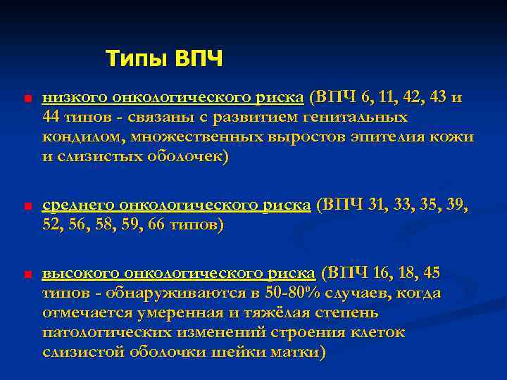 Типы ВПЧ низкого онкологического риска (ВПЧ 6, 11, 42, 43 и 44 типов -