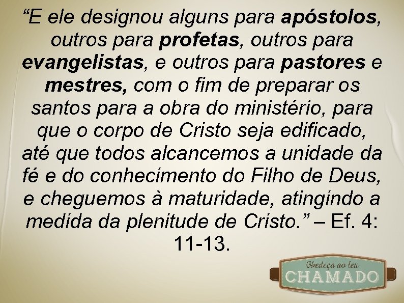 “E ele designou alguns para apóstolos, outros para profetas, outros para evangelistas, e outros