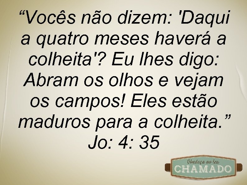 “Vocês não dizem: 'Daqui a quatro meses haverá a colheita'? Eu lhes digo: Abram