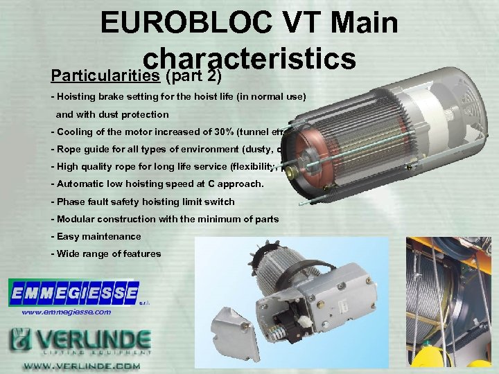 EUROBLOC VT Main characteristics Particularities (part 2) characteristics - Hoisting brake setting for the