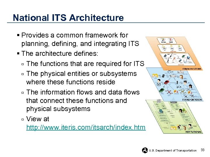 National ITS Architecture § Provides a common framework for planning, defining, and integrating ITS