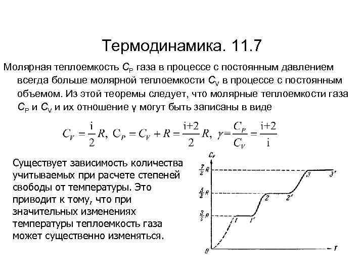 Термодинамика. 11. 7 Молярная теплоемкость CР газа в процессе с постоянным давлением всегда больше