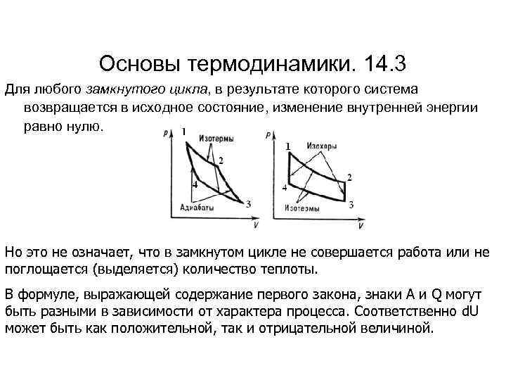 Основы термодинамики. 14. 3 Для любого замкнутого цикла, в результате которого система возвращается в