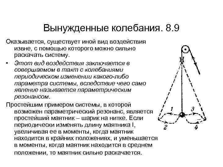 Длину маятника увеличили в 4 раза. Условия возникновения вынужденных колебаний. Условия протекания вынужденных колебаний. Условия вынужденного колебания. Параметрический резонанс маятник.