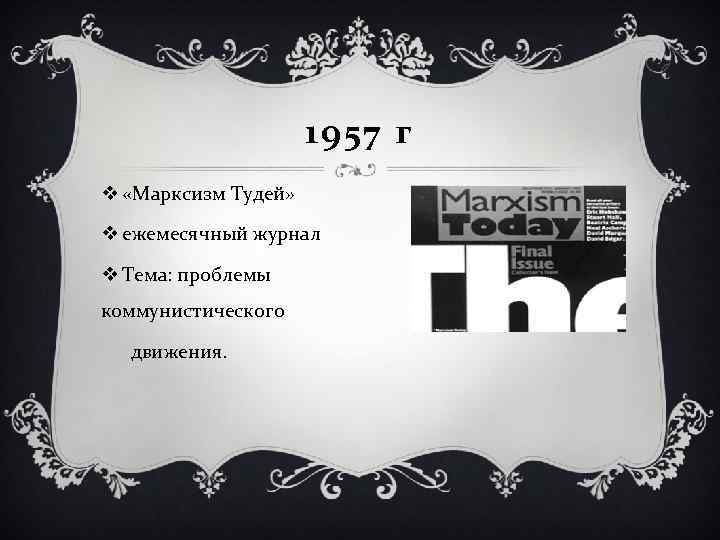 1957 г v «Марксизм Тудей» v ежемесячный журнал v Тема: проблемы коммунистического движения. 