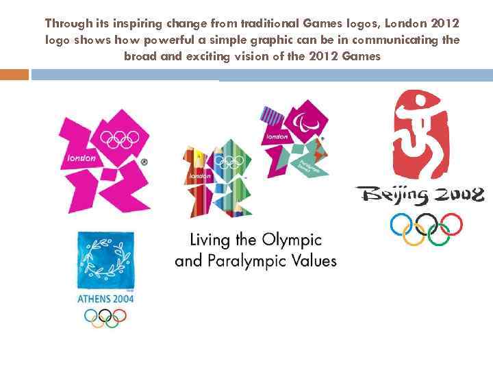 Through its inspiring change from traditional Games logos, London 2012 logo shows how powerful