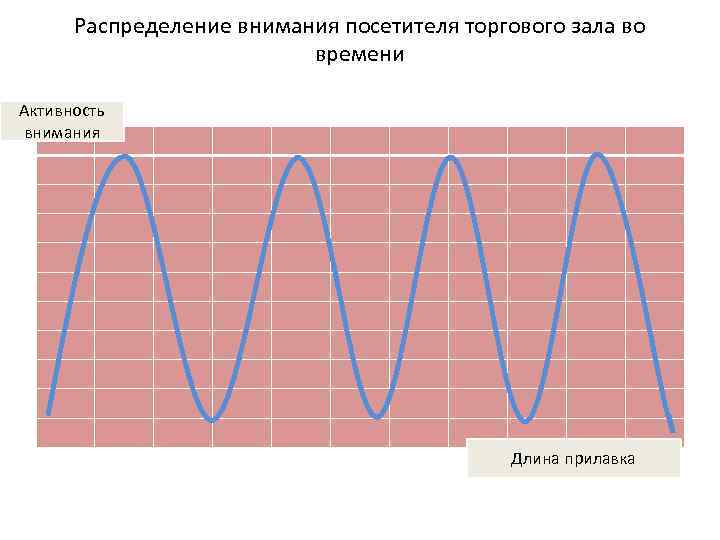 Распределение внимания посетителя торгового зала во времени Активность внимания Длина прилавка 
