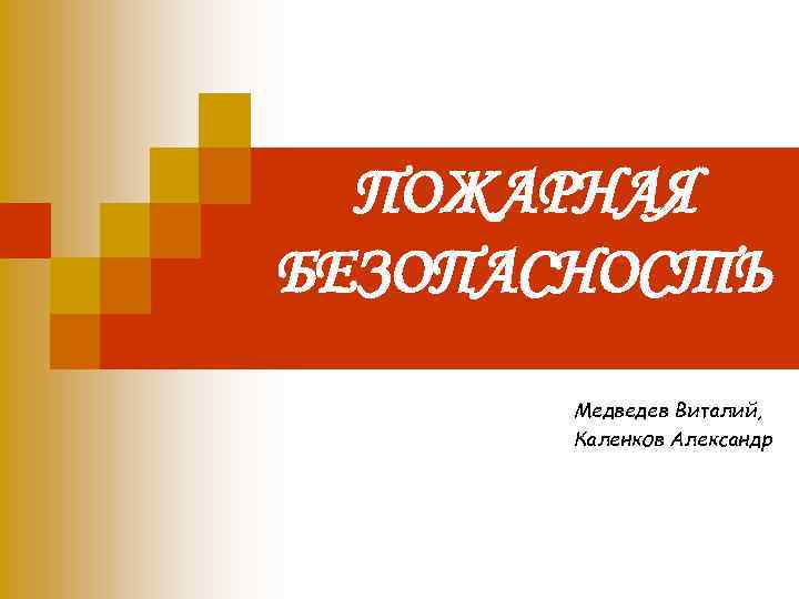 ПОЖАРНАЯ БЕЗОПАСНОСТЬ Медведев Виталий, Каленков Александр 