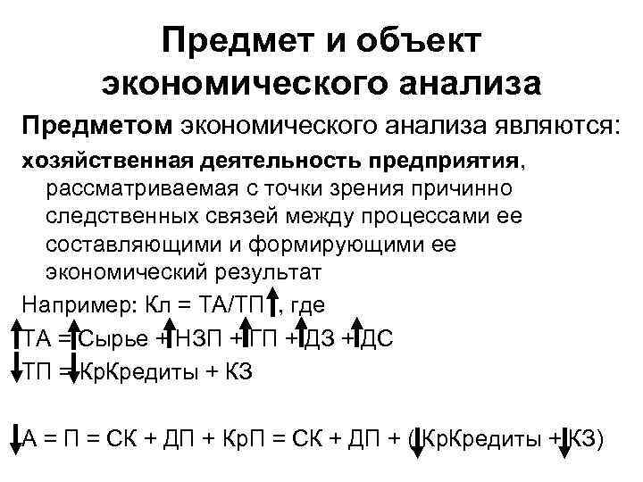 Предмет и объект экономического анализа Предметом экономического анализа являются: хозяйственная деятельность предприятия, рассматриваемая с