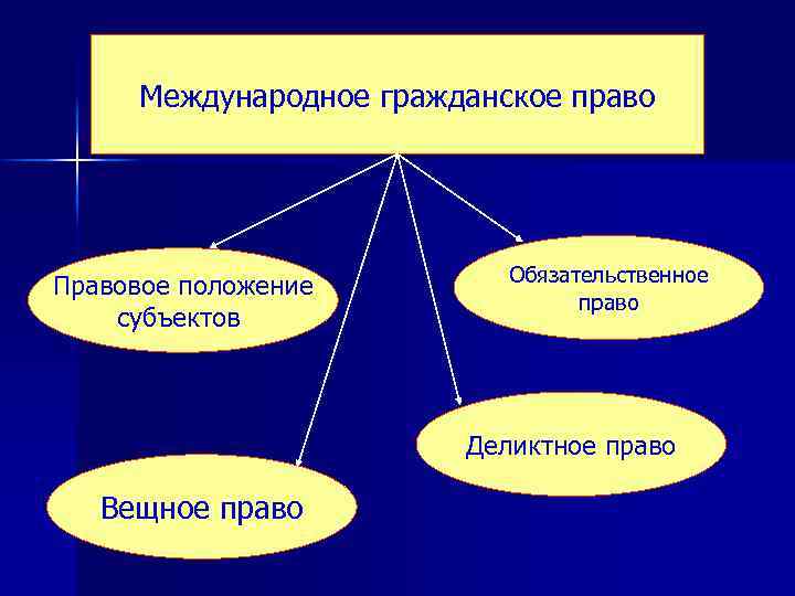 Международное гражданское право Правовое положение субъектов Обязательственное право Деликтное право Вещное право 