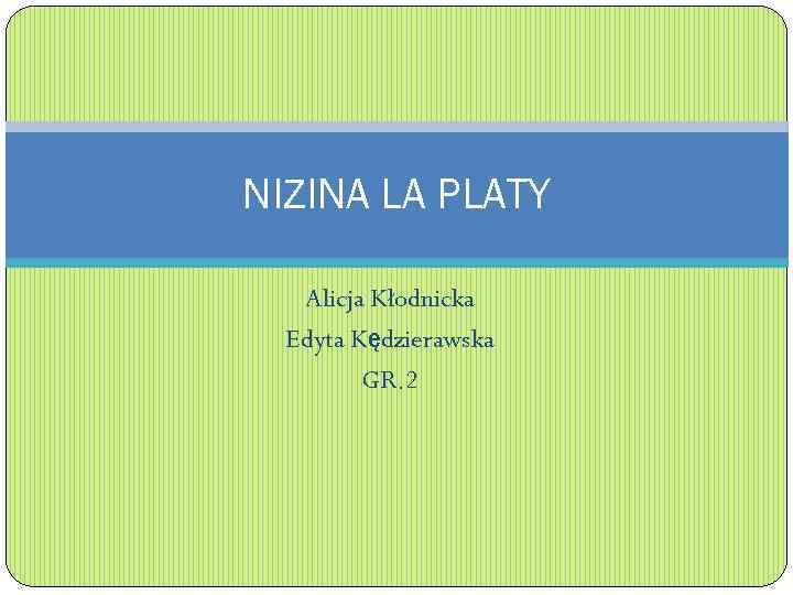 NIZINA LA PLATY Alicja Kłodnicka Edyta Kędzierawska GR. 2 