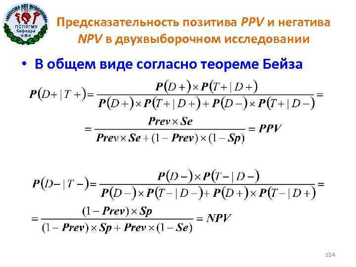 1897 ПСПб. ГМУ Кафедра ФМИ Предсказательность позитива PPV и негатива NPV в двухвыборочном исcледовании