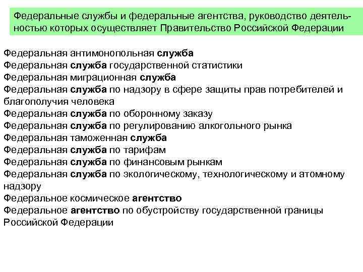 Федеральные службы и федеральные агентства, руководство деятельностью которых осуществляет Правительство Российской Федерации Федеральная антимонопольная