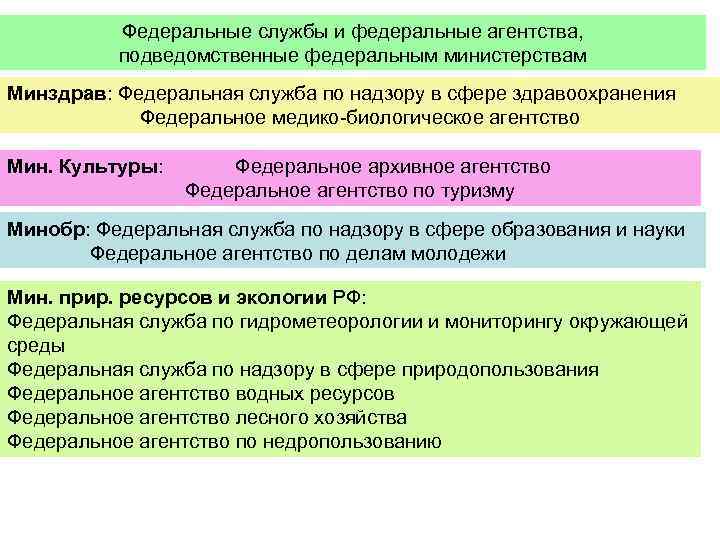 Федеральные службы и федеральные агентства, подведомственные федеральным министерствам Минздрав: Федеральная служба по надзору в