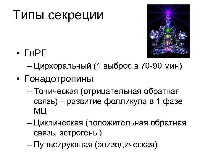 Типы секреции • Гн. РГ – Цирхоральный (1 выброс в 70 -90 мин) •