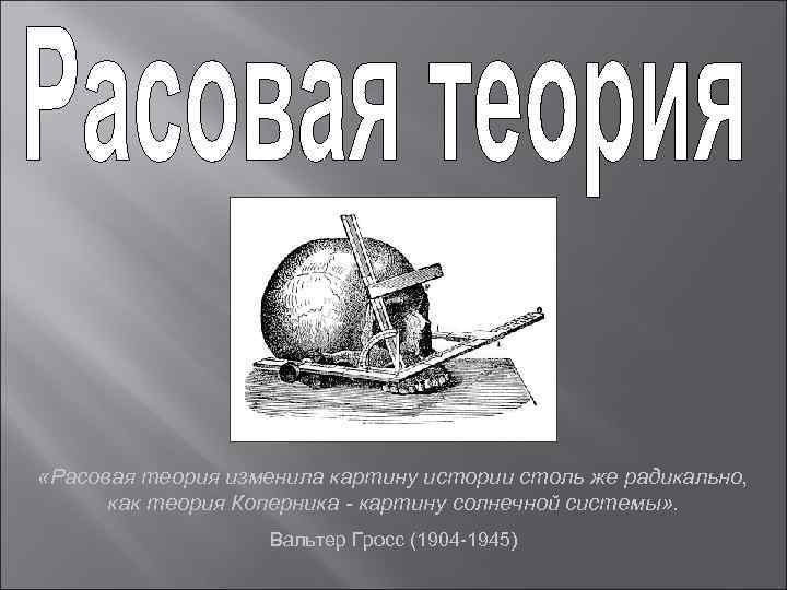  «Расовая теория изменила картину истории столь же радикально, как теория Коперника - картину