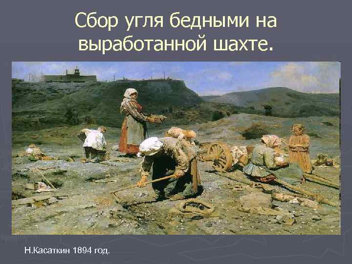 Сбор угля бедными на выработанной шахте. Н. Касаткин 1894 год. 