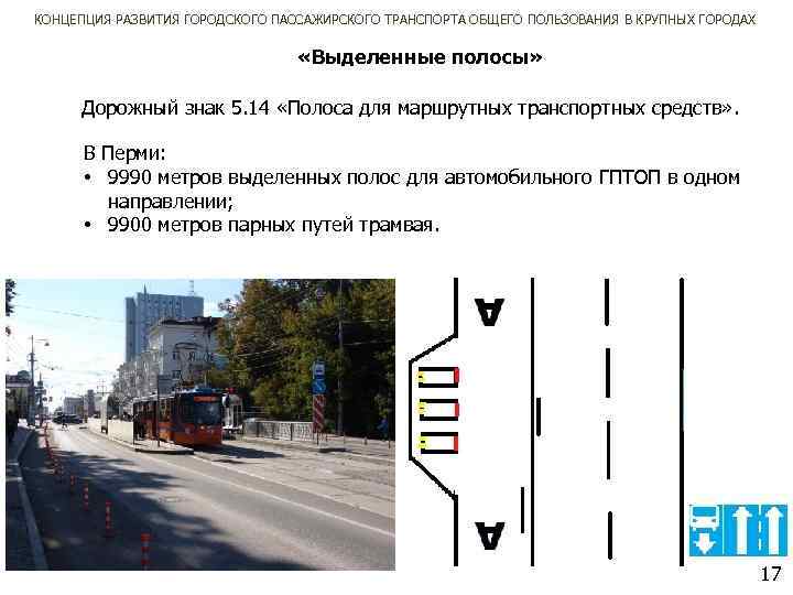 КОНЦЕПЦИЯ РАЗВИТИЯ ГОРОДСКОГО ПАССАЖИРСКОГО ТРАНСПОРТА ОБЩЕГО ПОЛЬЗОВАНИЯ В КРУПНЫХ ГОРОДАХ «Выделенные полосы» Дорожный знак
