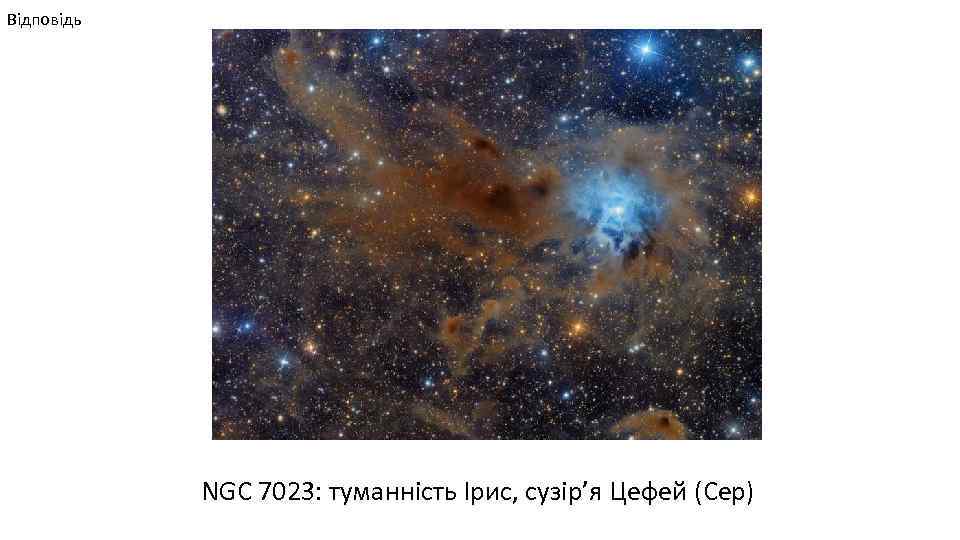 Відповідь NGC 7023: туманність Ірис, сузір’я Цефей (Cep) 