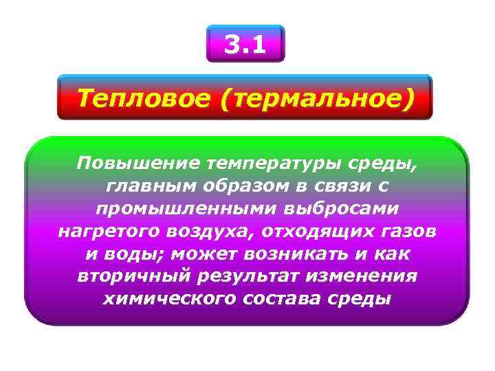 3. 1 Тепловое (термальное) Повышение температуры среды, главным образом в связи с промышленными выбросами