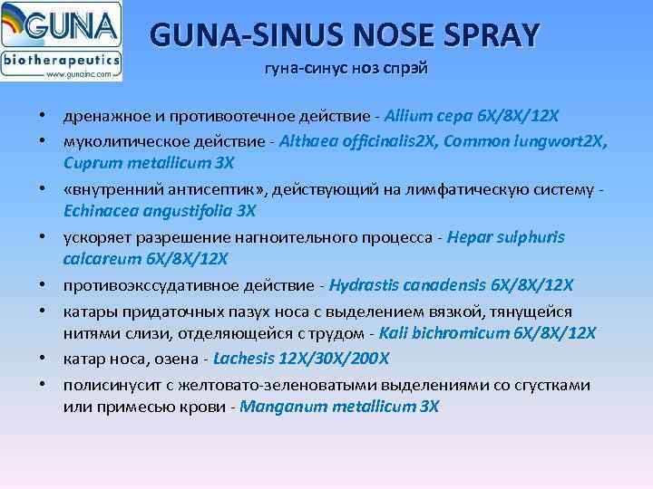 GUNA-SINUS NOSE SPRAY гуна-синус ноз спрэй • дренажное и противоотечное действие - Allium cepa