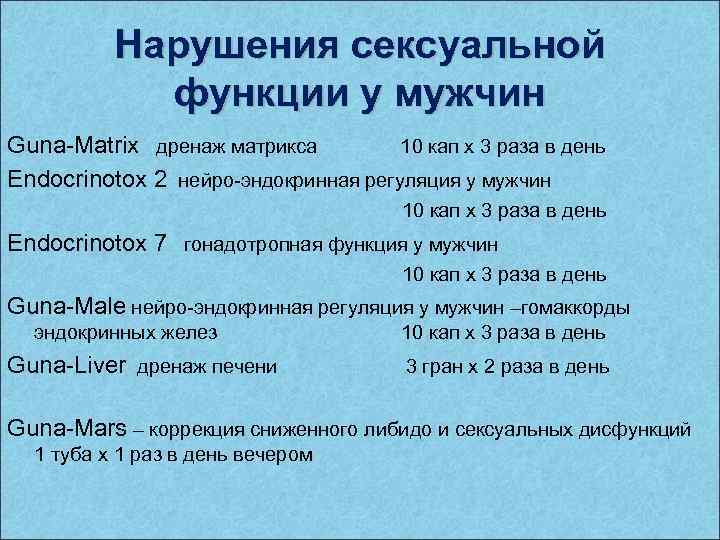 Нарушения сексуальной функции у мужчин Guna-Matrix дренаж матрикса 10 кап х 3 раза в